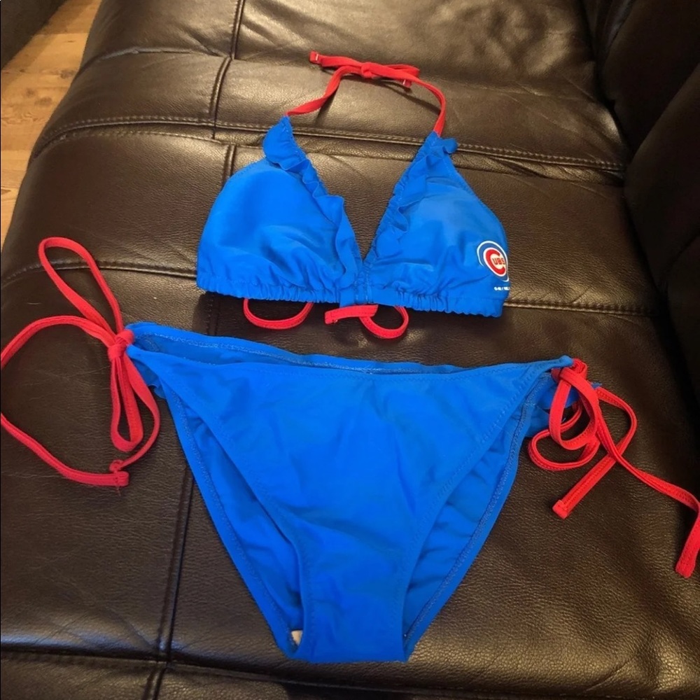 Chicago cubs string bikini, with ruffles